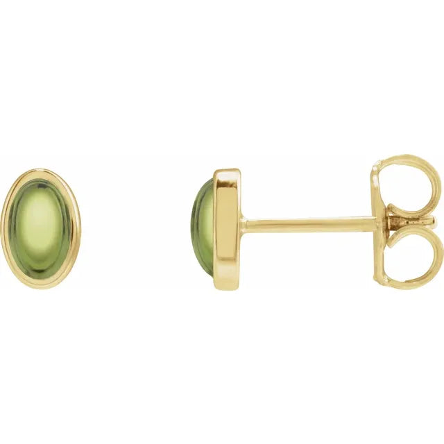14K Bezel-Set Oval Cabochon Studs