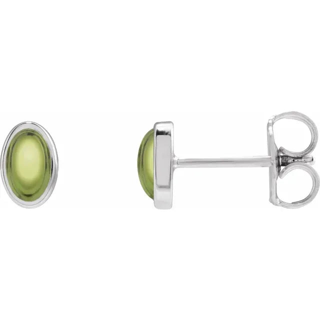 14K Bezel-Set Oval Cabochon Studs