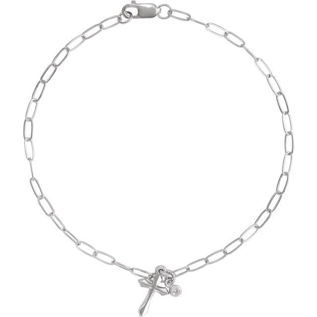 14K .03 CT Natural Diamond Cross Charm Bracelet