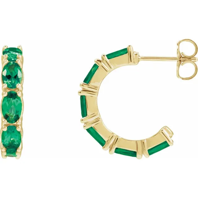 14K Oval Gemstone Hoops