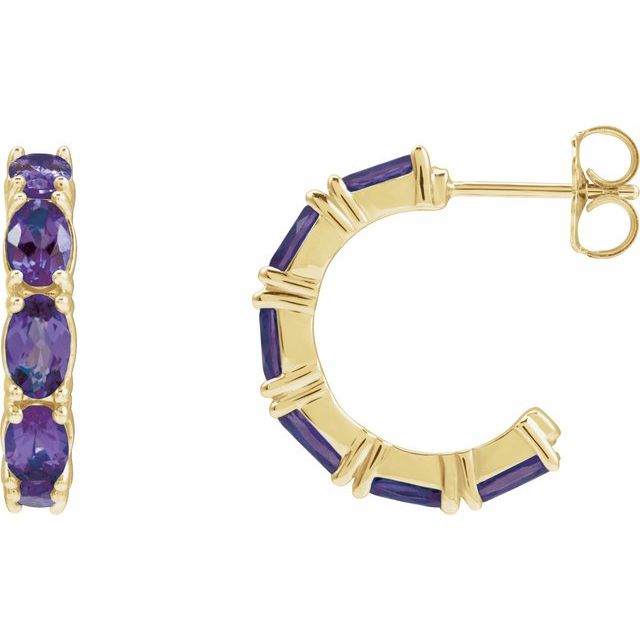 14K Oval Gemstone Hoops