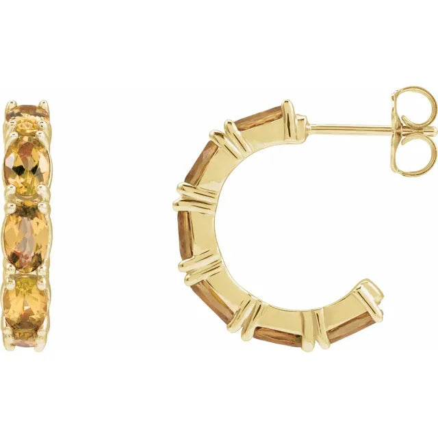 14K Oval Gemstone Hoops