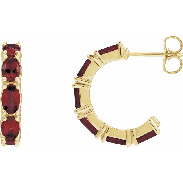 14K Oval Gemstone Hoops