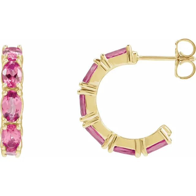 14K Oval Gemstone Hoops