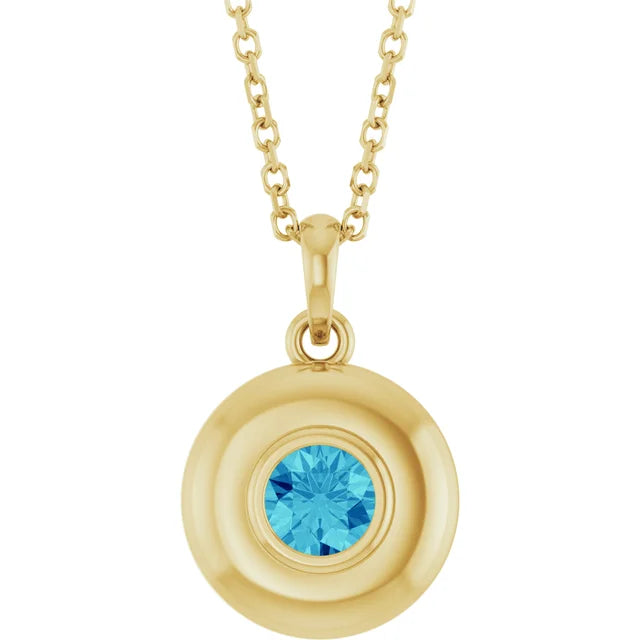 14K Bubble Bezel Solitaire Necklace