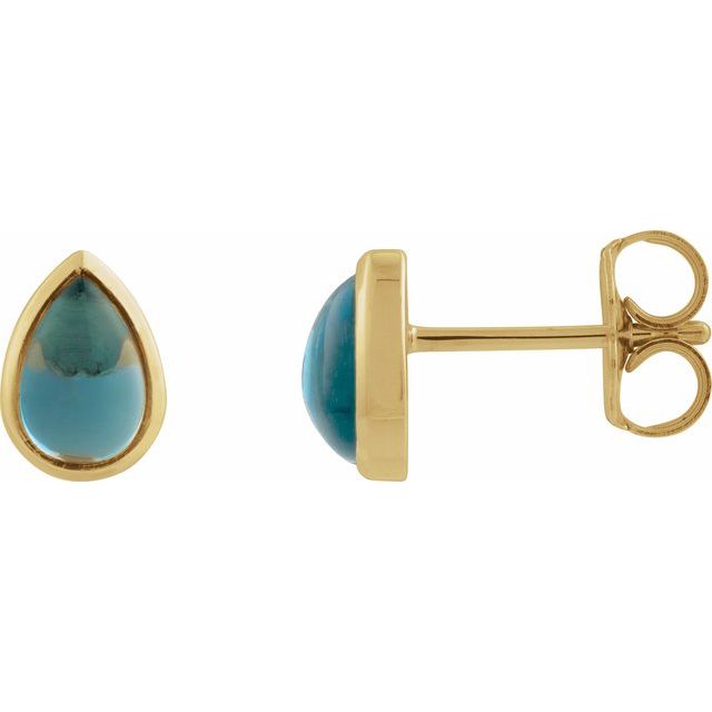 14K Bezel-Set Pear Cabochon Studs