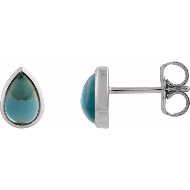 14K Bezel-Set Pear Cabochon Studs