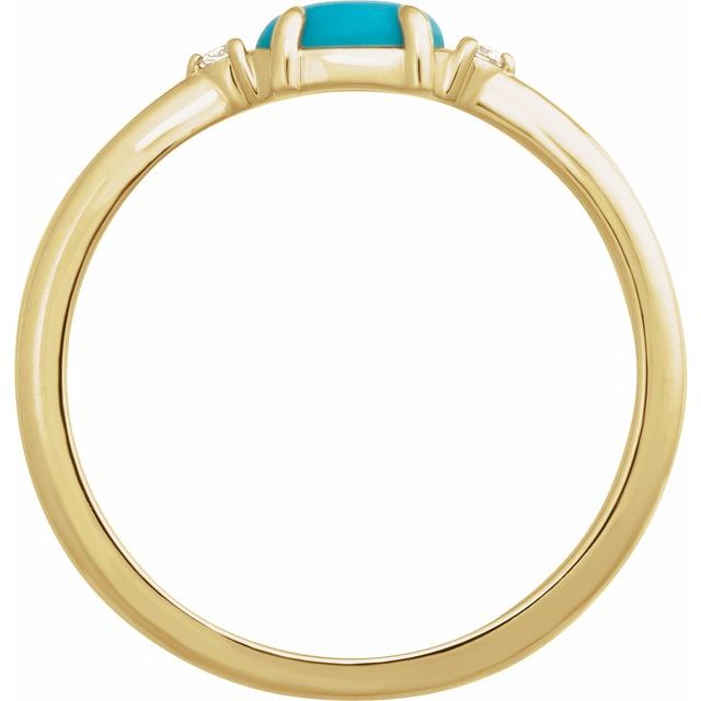 14K Oval Cabochon Gemstone & Diamond Ring