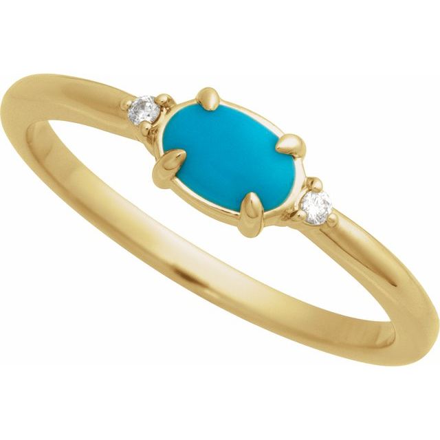 14K Oval Cabochon Gemstone & Diamond Ring