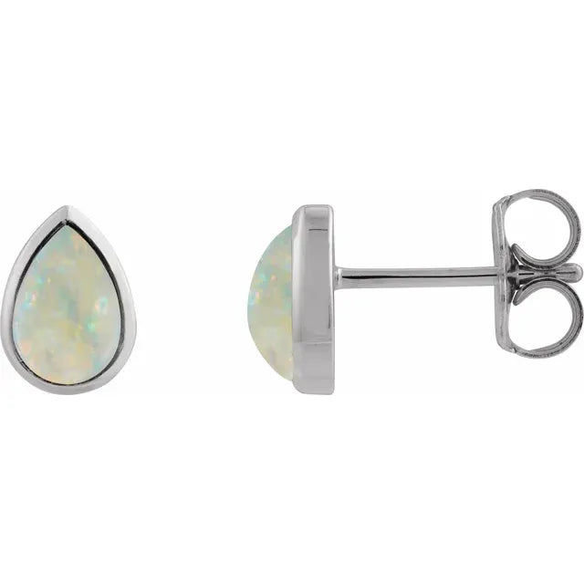 14K Bezel-Set Pear Cabochon Studs
