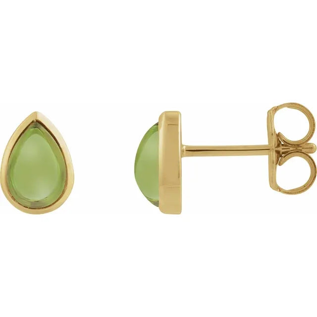 14K Bezel-Set Pear Cabochon Studs
