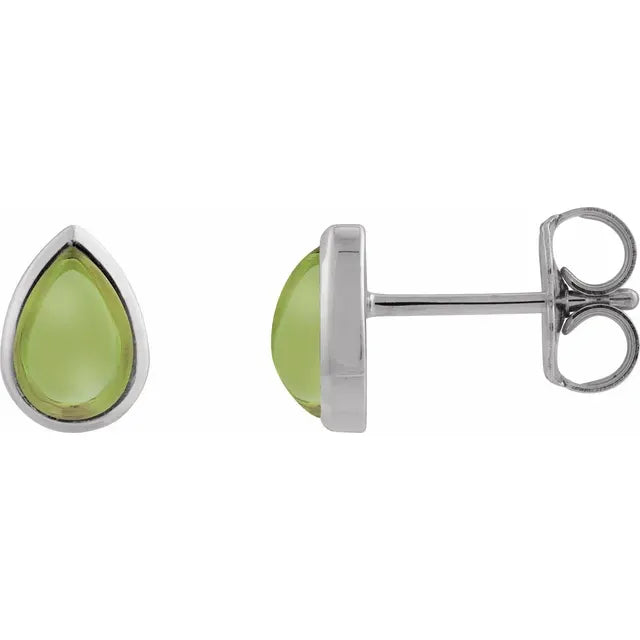 14K Bezel-Set Pear Cabochon Studs