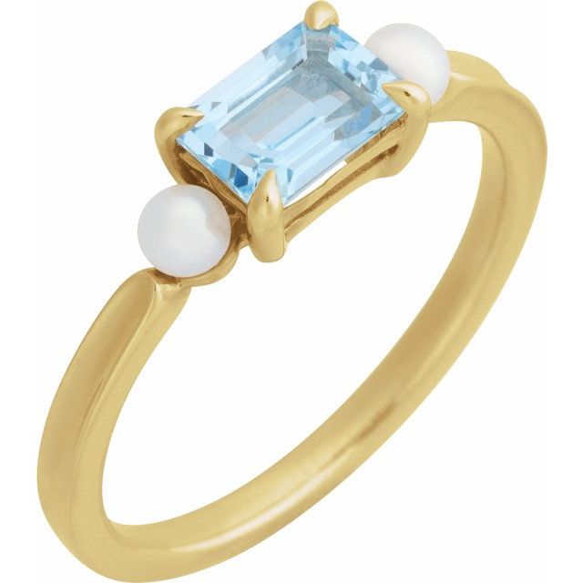 14K Natural Gemstone & White Akoya Pearl Ring