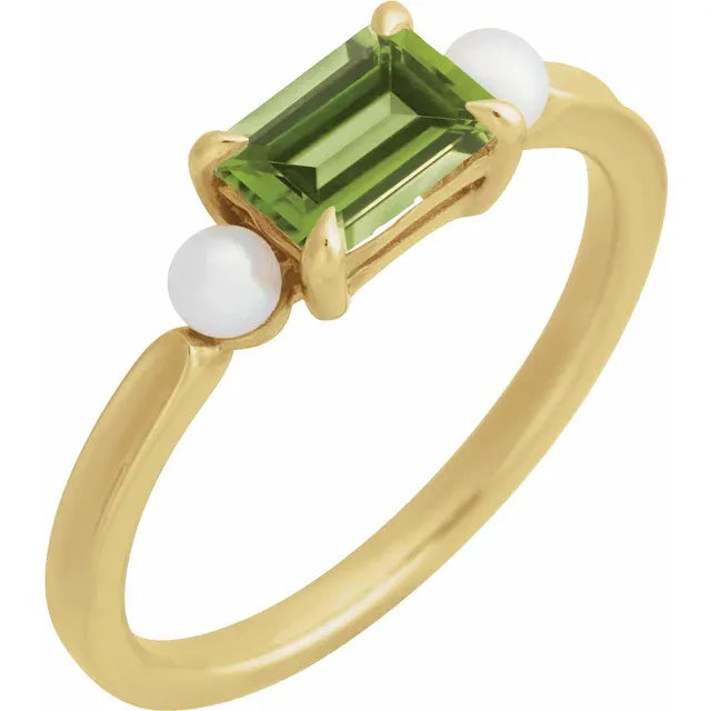 14K Natural Gemstone & White Akoya Pearl Ring