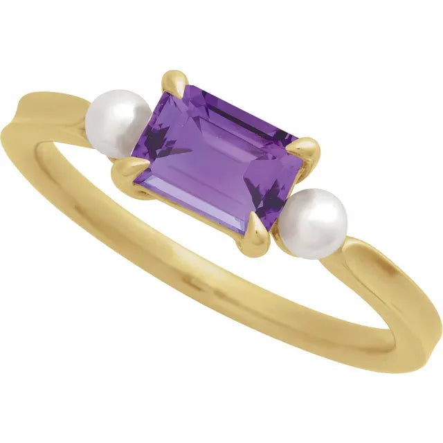 14K Natural Gemstone & White Akoya Pearl Ring