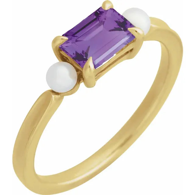 14K Natural Gemstone & White Akoya Pearl Ring