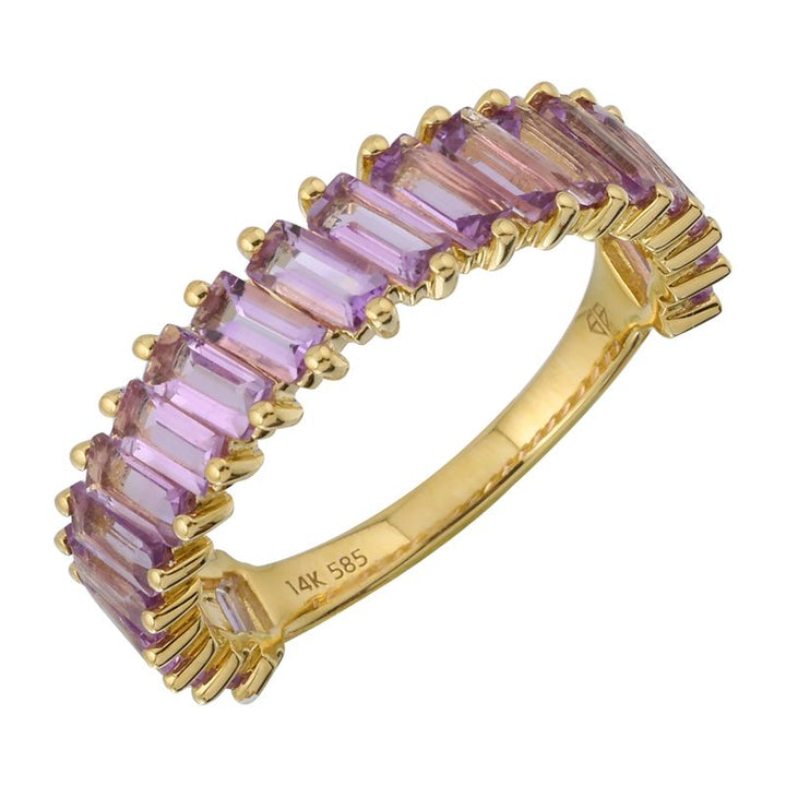 14K Slanted Baguette Gemstone Ring
