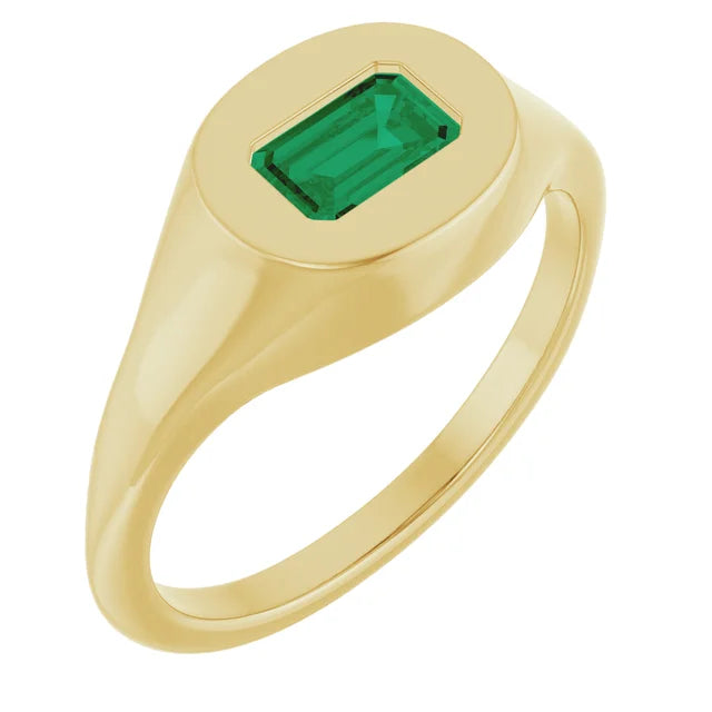 14K Emerald-Cut Solitaire Signet Ring