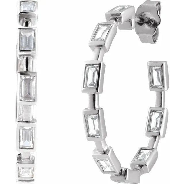 14K 1 1/4 CTW Lab Grown Diamond Bezel Baguette Hoops