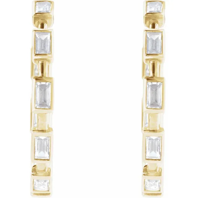 14K 1 1/4 CTW Lab Grown Diamond Bezel Baguette Hoops