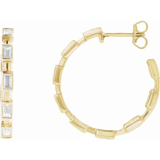 14K 1 1/4 CTW Lab Grown Diamond Bezel Baguette Hoops