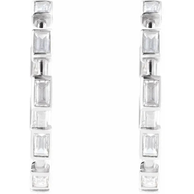 14K 1 1/4 CTW Lab Grown Diamond Bezel Baguette Hoops