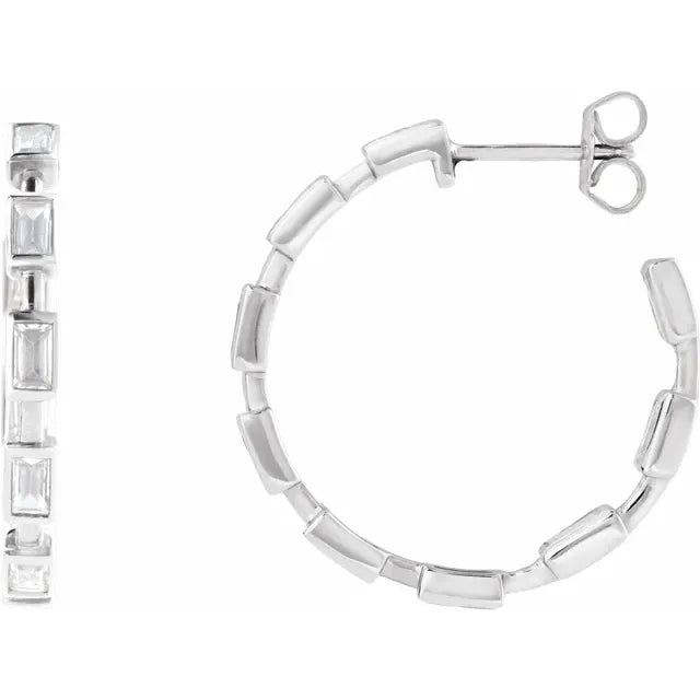 14K 1 1/4 CTW Lab Grown Diamond Bezel Baguette Hoops