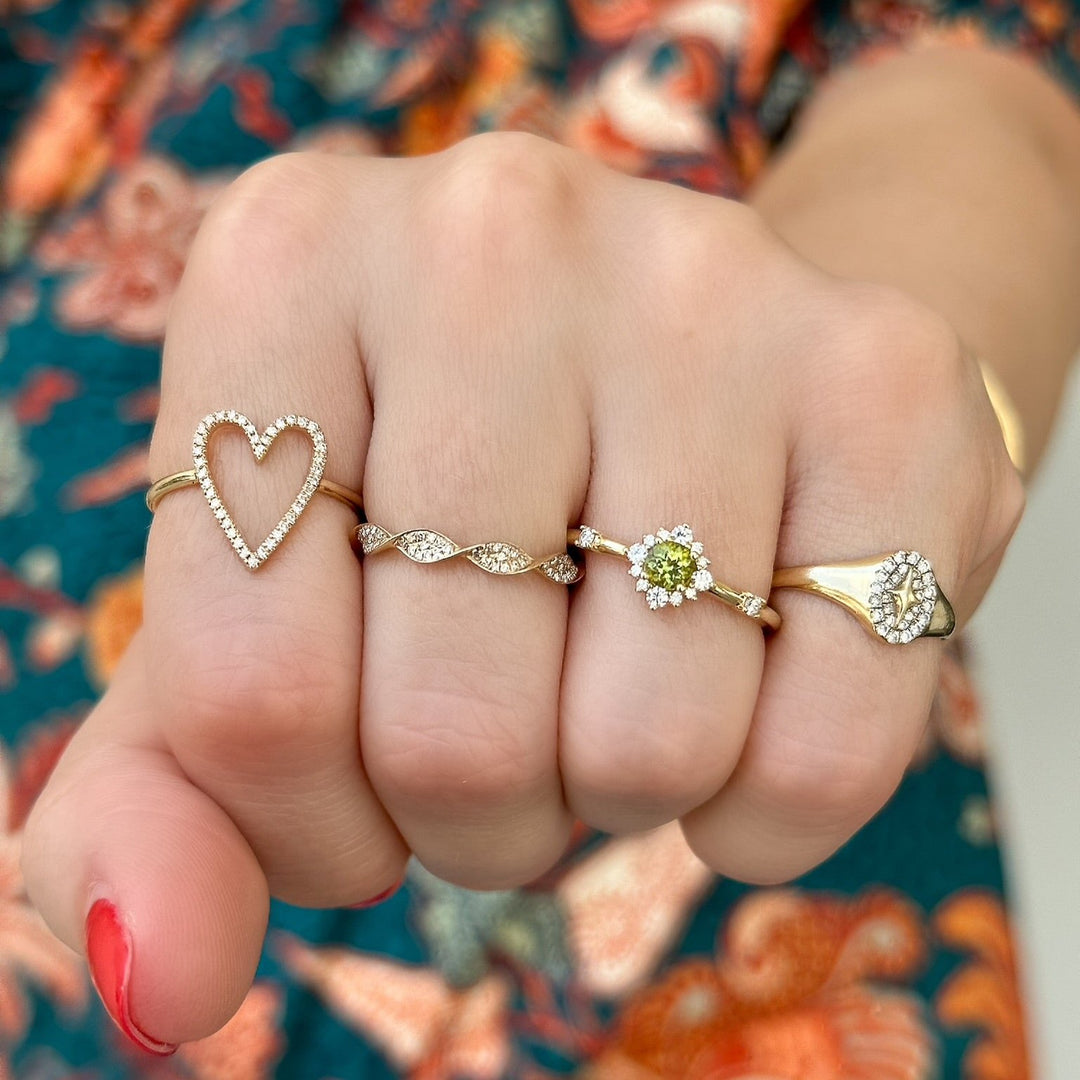 14K 1/10 CTW Natural Diamond Open Heart Ring