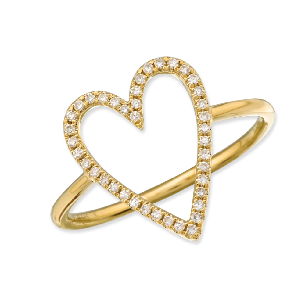 14K 1/10 CTW Natural Diamond Open Heart Ring