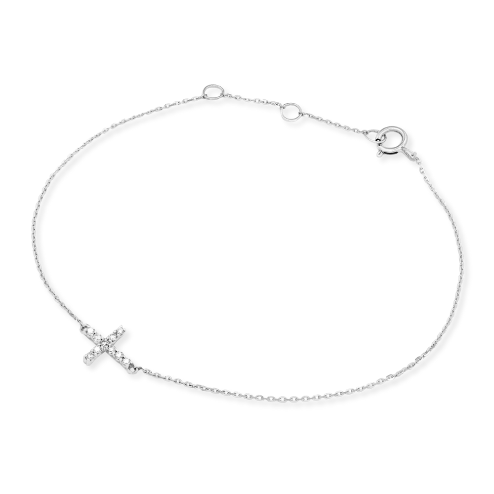 14K 1/10 CTW Natural Diamond Sideways Cross Bracelet