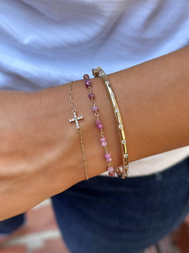 14K 1/10 CTW Natural Diamond Sideways Cross Bracelet