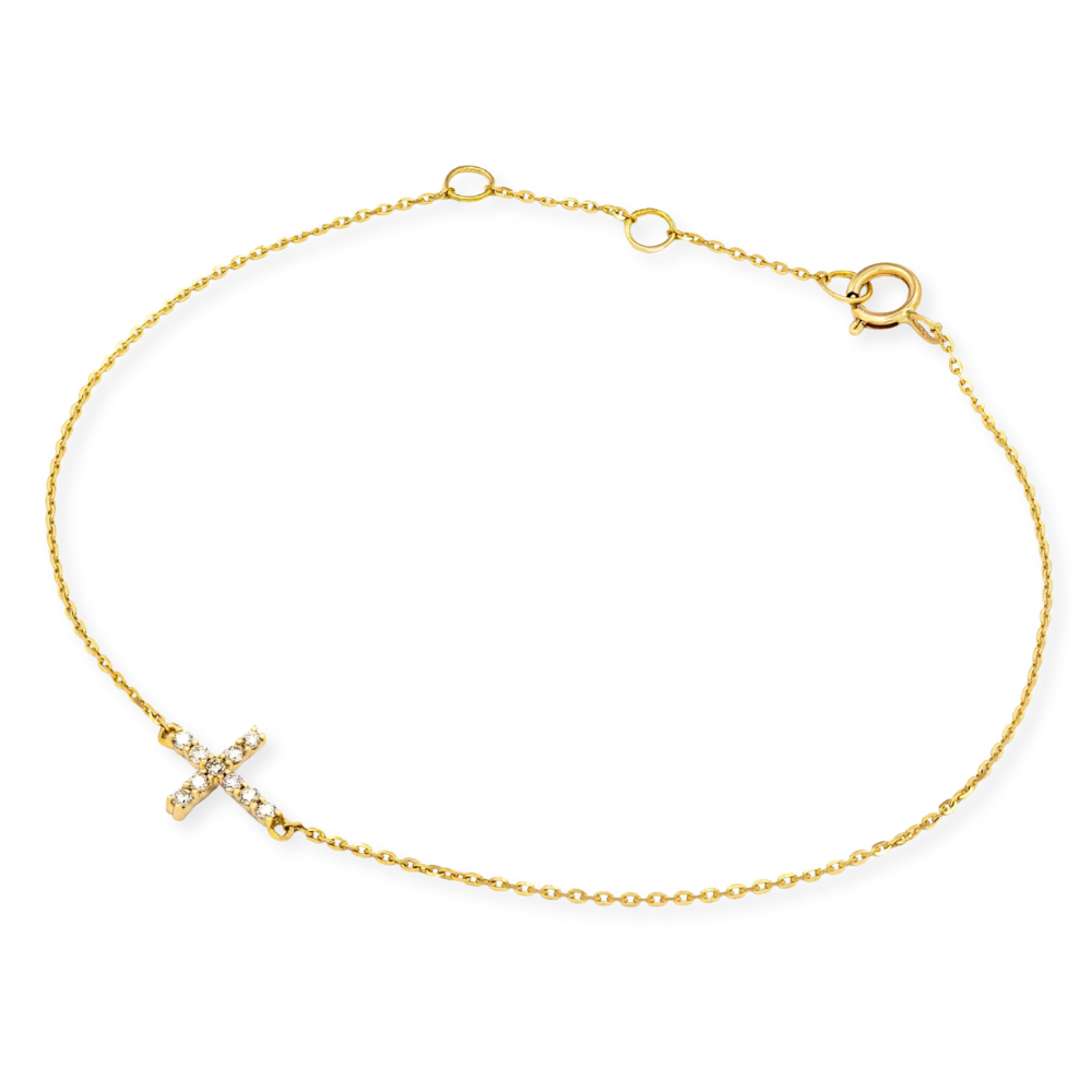 14K 1/10 CTW Natural Diamond Sideways Cross Bracelet