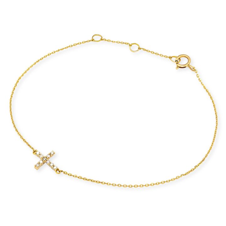 14K 1/10 CTW Natural Diamond Sideways Cross Bracelet