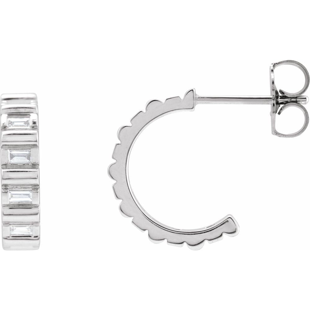 14K 1/5 CTW Natural Diamond Baguette Hoops