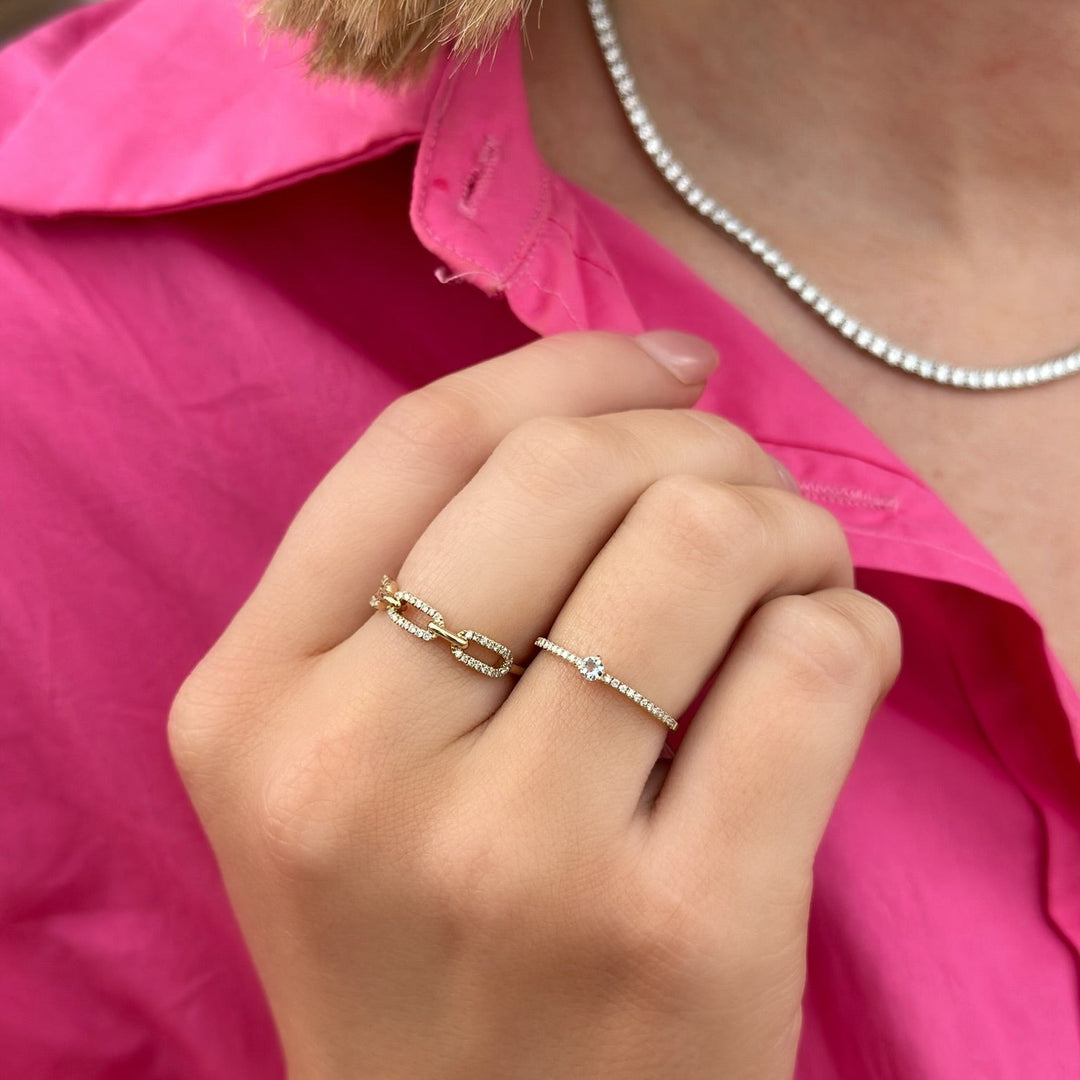 14K 1/6 CTW Natural Diamond Chain Link Ring