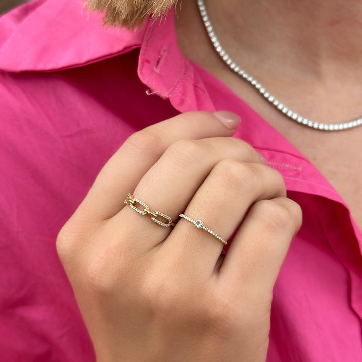 14K 1/6 CTW Natural Diamond Chain Link Ring