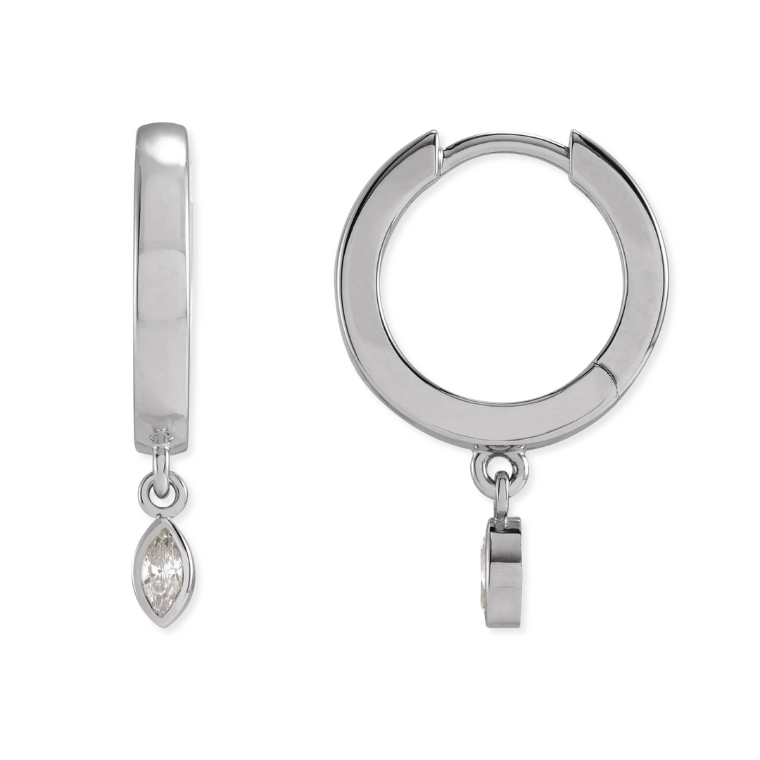14K 1/8 CTW Natural Diamond Bezel Marquise Huggies