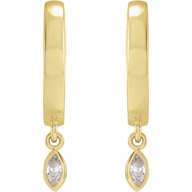 14K 1/8 CTW Natural Diamond Bezel Marquise Huggies