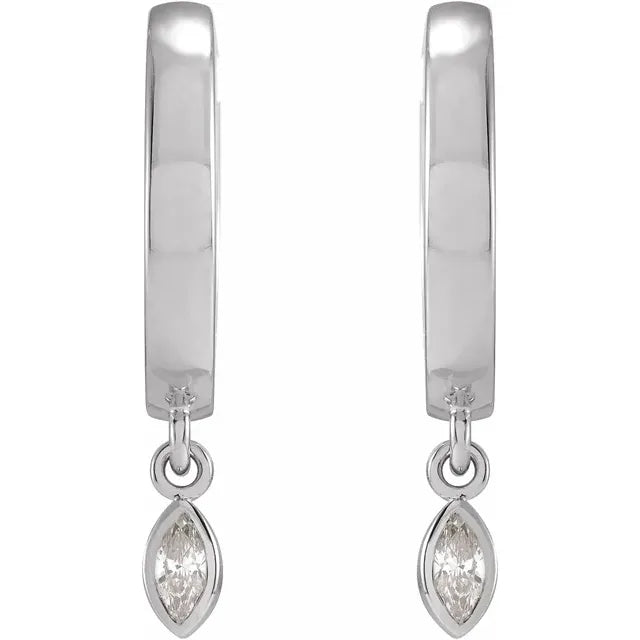 14K 1/8 CTW Natural Diamond Bezel Marquise Huggies