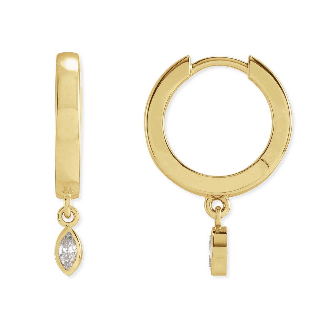 14K 1/8 CTW Natural Diamond Bezel Marquise Huggies