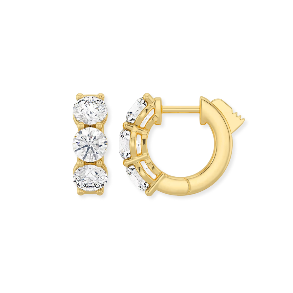 14K 3-Stone Shared Prong Huggies-Embark Fine Jewelry