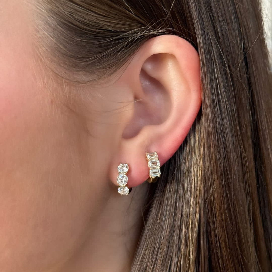 14K Emerald-Cut Shared Prong Huggies