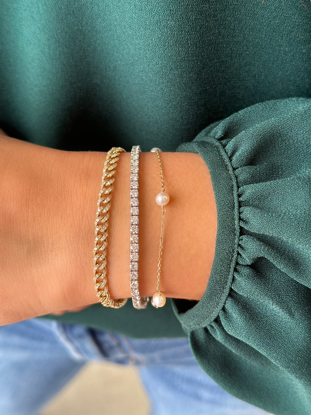 14K 5-Station Freshwater Pearl Bracelet