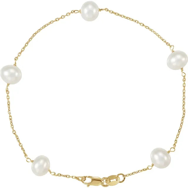 14K 5-Station Freshwater Pearl Bracelet