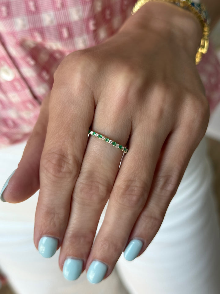 14K Alternating Emerald &amp; Natural Diamond Stack Ring