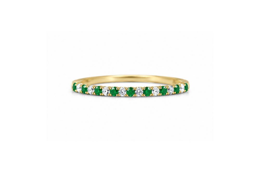 14K Alternating Emerald &amp; Natural Diamond Stack Ring