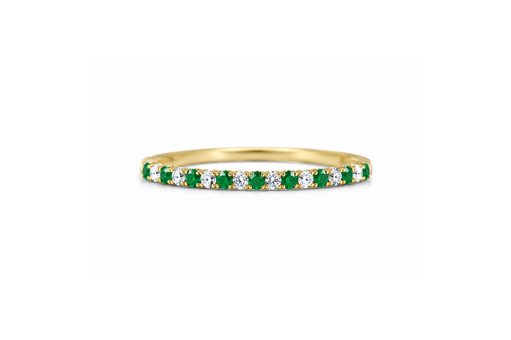 14K Alternating Emerald &amp; Natural Diamond Stack Ring