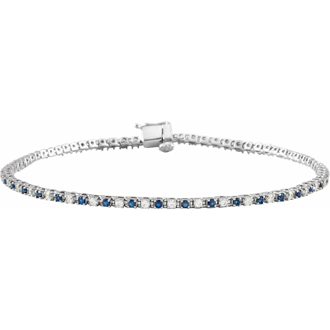 14K Alternating Gemstone &amp; Diamond Line Bracelet