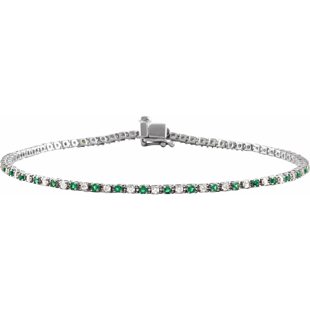 14K Alternating Gemstone &amp; Diamond Line Bracelet