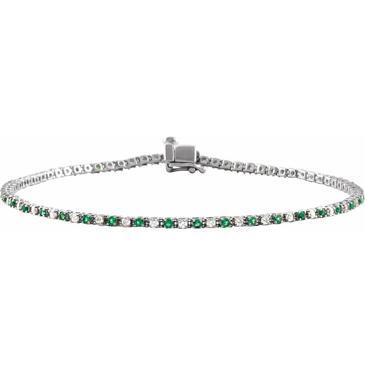 14K Alternating Gemstone &amp; Diamond Line Bracelet